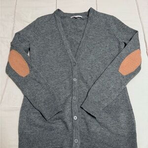 GAP Gray Cardigan with Tan Elbow Patches